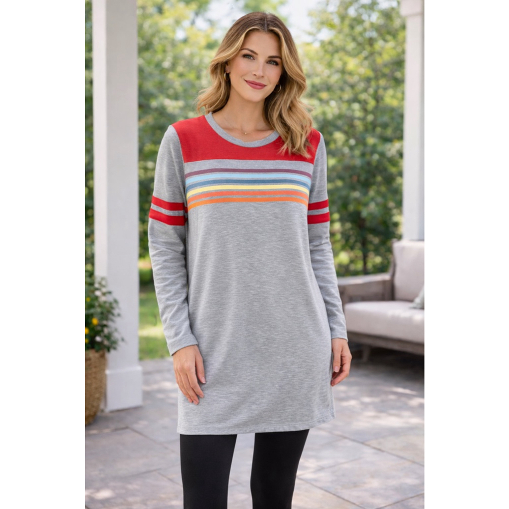 Women's Umgee Gray Red Striped Tunic Top L
